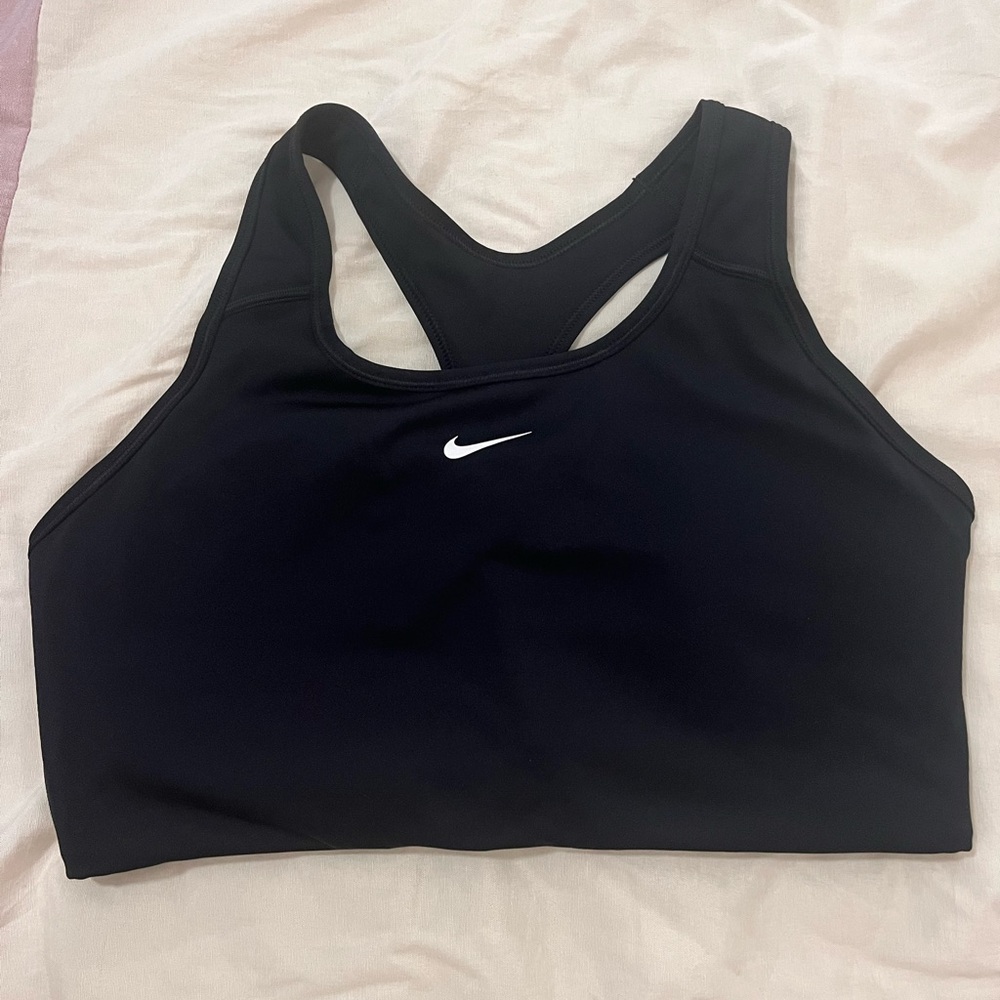Nike Black Racerback Medium-Support Sports Bra with White Swoosh